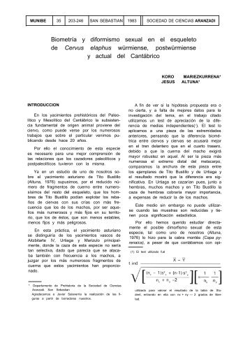 Biometría y dimorfismo sexual en el esqueleto de - Aranzadi