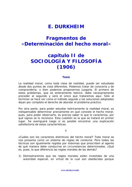 E. DURKHEIM Fragmentos de «Determinación del hecho moral ...