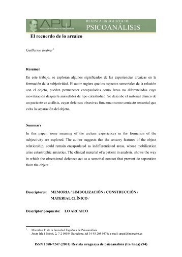 El recuerdo de lo arcaico - Asociación Psicoanalítica del Uruguay