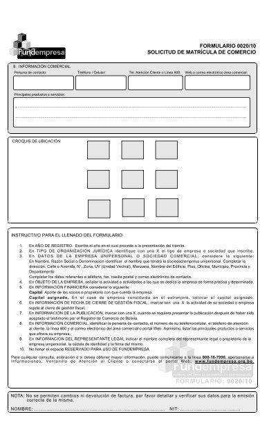 Formulario 0020 - Fundempresa