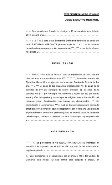 EXPEDIENTE NUMERO 1010/2010 JUICIO EJECUTIVO MERCANTIL