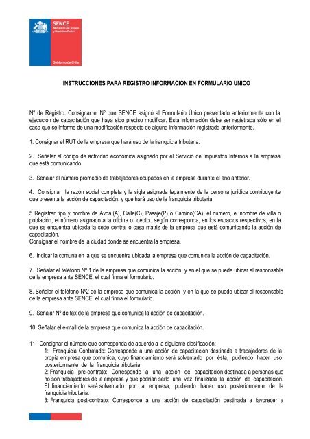 Instructivo Formulario Único - Sence