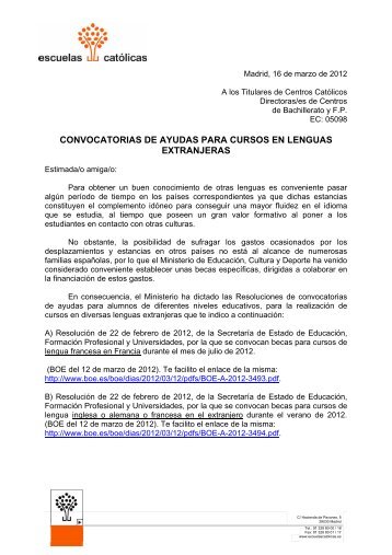 CONVOCATORIAS DE AYUDAS PARA CURSOS EN LENGUAS ...