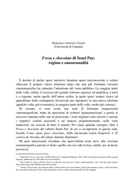 Fresa y chocolate di Senel Paz: regime e omosessualità - Didattica