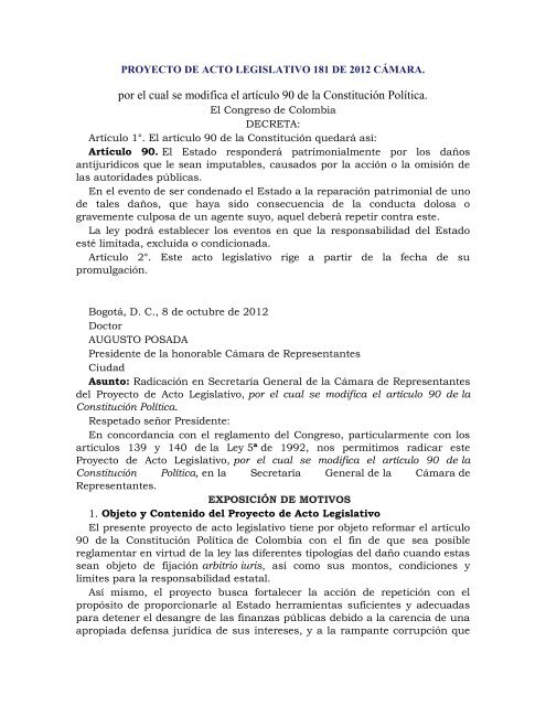 por el cual se modifica el artículo 90 de la Constitución Política.