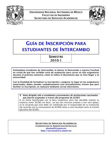 Consultar Guía de semestre anterior - Facultad de Ingeniería - UNAM