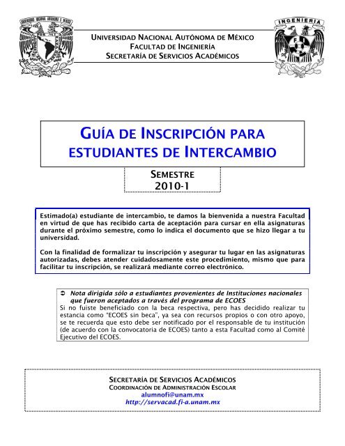 Consultar Guía de semestre anterior - Facultad de Ingeniería - UNAM