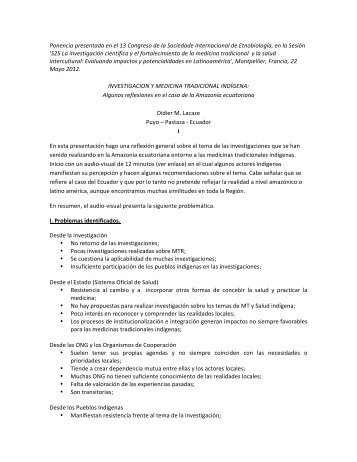 CISE2012_S25_Lacaze-Investigación y medicina tradicional indígena