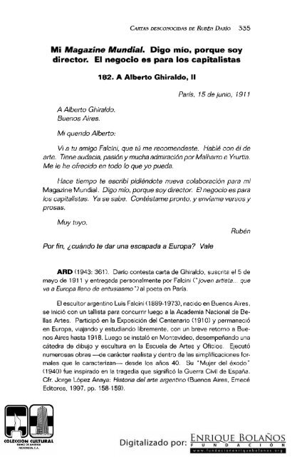 Cartas Desconocidas Rubén Darío, José Jirón y Jorge Arellano ...