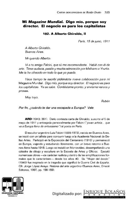 Cartas Desconocidas Ruben Dario Jose Jiron Y Jorge Arellano
