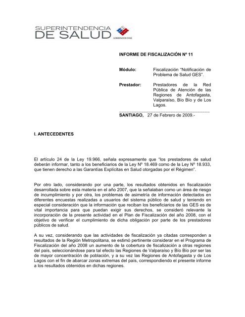 “Notificación de Problema de Salud GES”. Prestador