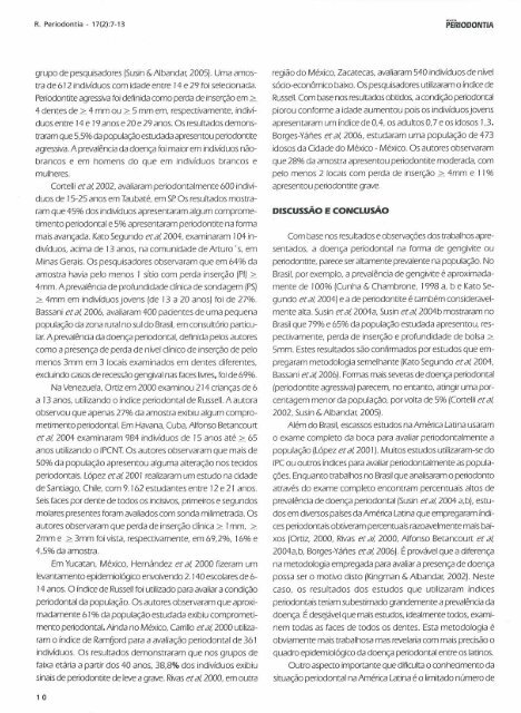 EPIDEMIOLOGIA DA DOENÇA PERIODONTAL NA - Revista Sobrape