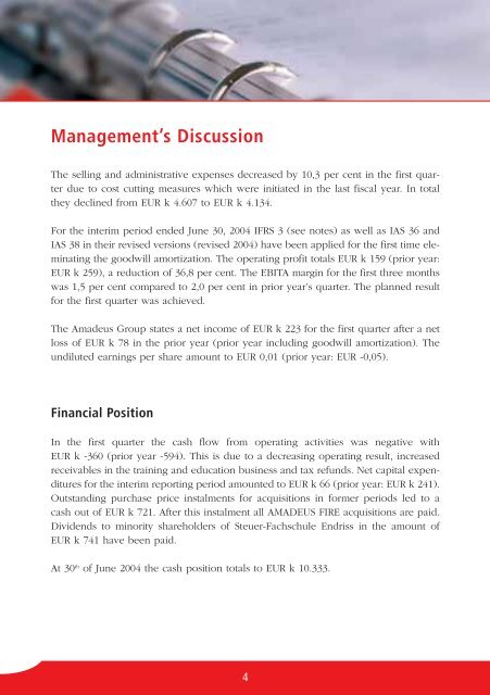 Consolidated Cash Flow Statement - Amadeus-Fire