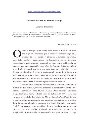 Para no olvidar a Orlando Araujo. En: Gregory Zambrano, La ...