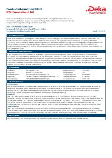 Produktinformationsblatt IFM-Euroaktien I (A) per ... - Roland Eller