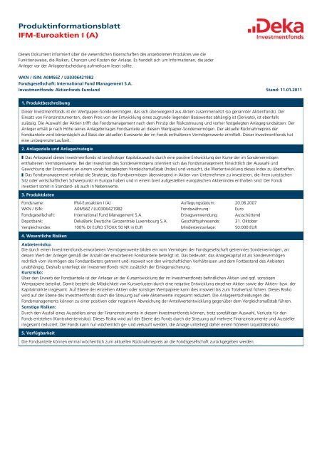 Produktinformationsblatt IFM-Euroaktien I (A) per ... - Roland Eller