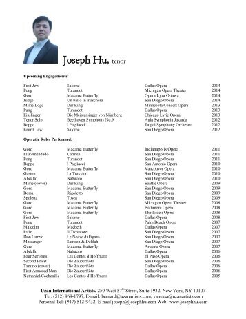 Joseph Resume - Joseph Hu , tenor