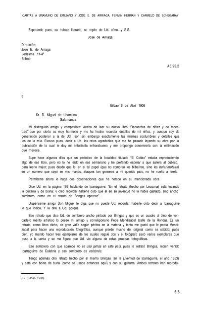 Cartas a Unamuno de Emiliano y José E. de Arriaga, Fermín Herrán ...