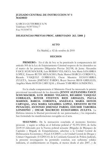 2010-10-04 auto prisión incondicional y con fianzas. DPA ... - El País