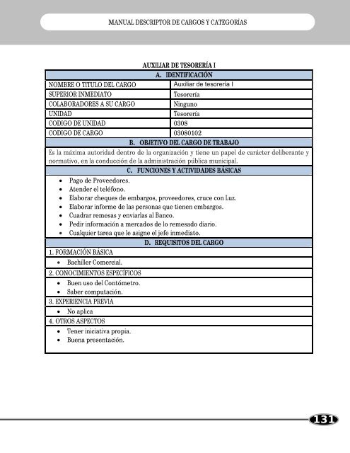 Manual Descriptor de Cargos y Categorias. - Alcaldía Municipal de ...