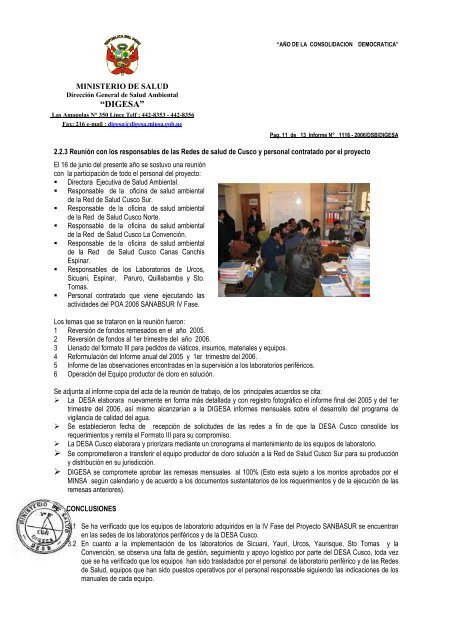 Informe N° 1116 - 2006/DSB/DIGESA - Dirección General de Salud ...