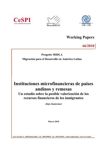 Instituciones microfinancieras de países andinos y remesas - CeSPI