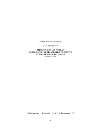 8 Informe de Auditoría M-99-28 19 de mayo de 1999 MUNICIPIO DE ...