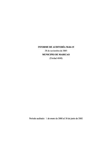 INFORME DE AUDITORÍA M-04-19 28 de noviembre de 2003 ...