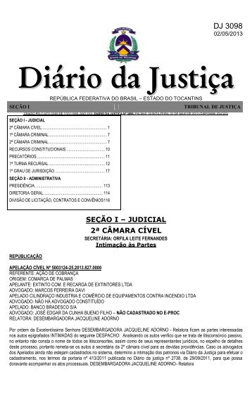 Diário da Justiça nº 3098 - Tribunal de Justica do Tocantins