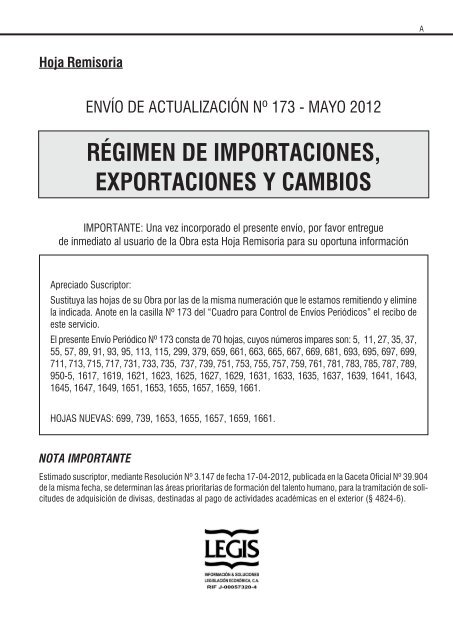 régimen de importaciones, exportaciones y cambios - Legis