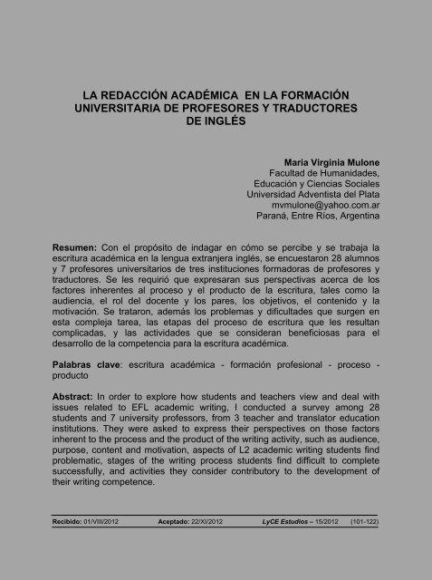 LyCE Estudios - Facultad de Filosofía y Letras - Universidad ...