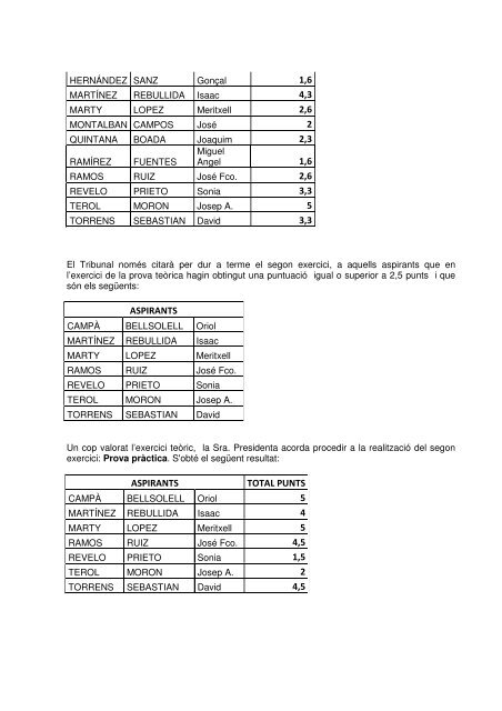 acta de constitució del tribunal i valoració de - Torrelles de Llobregat