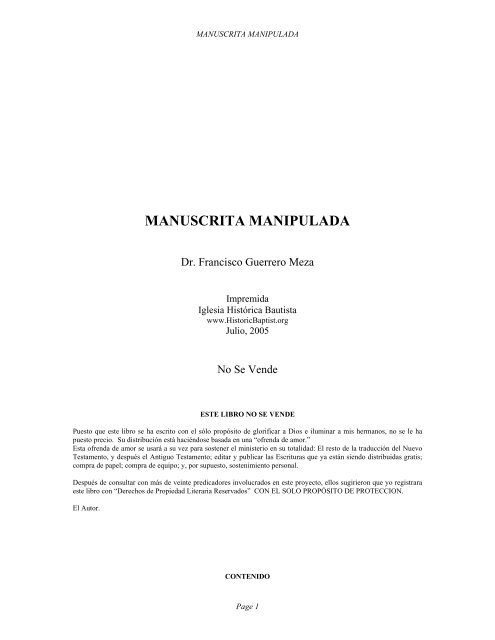 MANUSCRITA MANIPULADA - Historic Baptist Church