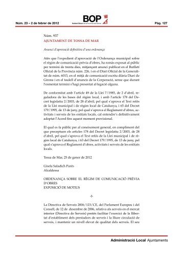 Administració Local Ajuntaments - Ajuntament de Tossa de Mar