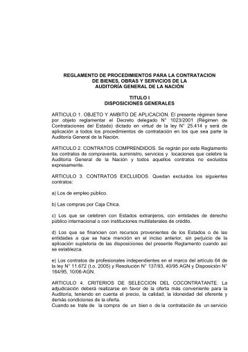 Reglamento de Contrataciones - Auditoría General de la Nación