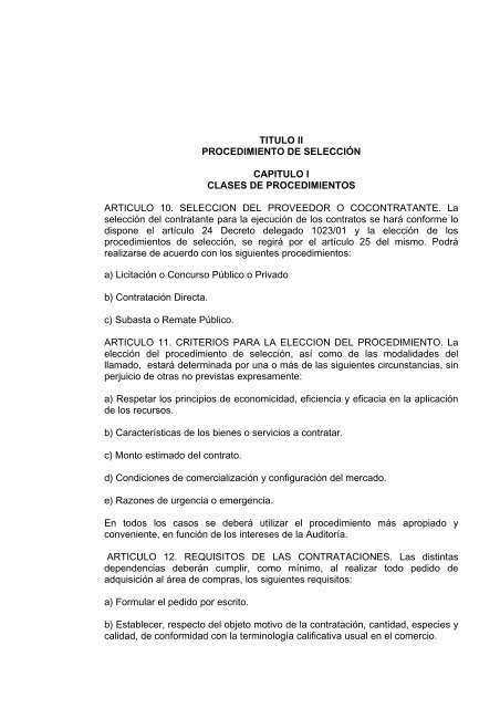 Reglamento de Contrataciones - Auditoría General de la Nación