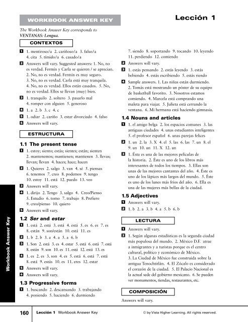 Lección 1 Workbook Answer Key