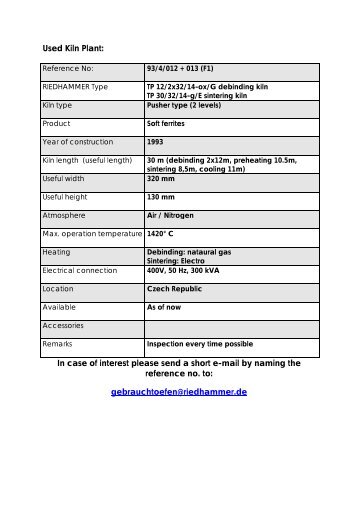 Used kiln plant ref. 93/4/012 + 013 (F1) - Riedhammer