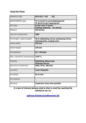 Used kiln plant ref. 89/4/015 + 016 (F6) - Riedhammer