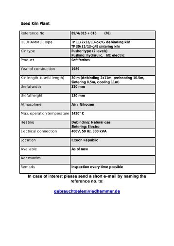 Used kiln plant ref. 89/4/015 + 016 (F6) - Riedhammer