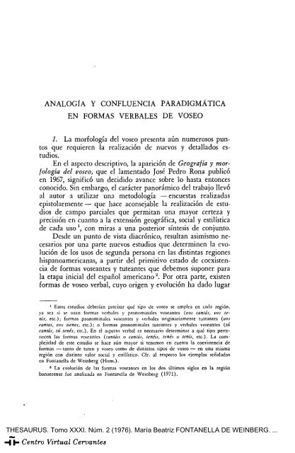 Analogía y confluencia paradigmática en formas verbales de voseo