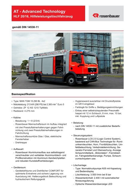 HLF 20/16, Hilfeleistungslöschfahrzeug - Rosenbauer