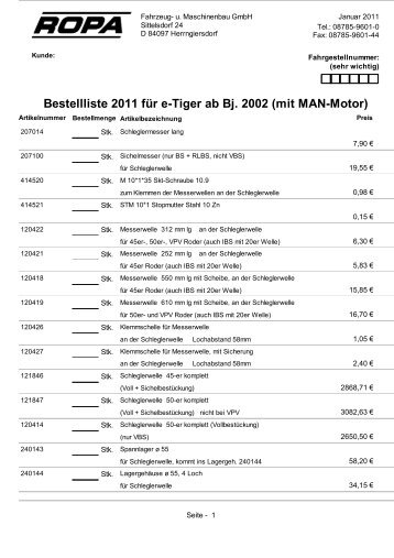 Bestellliste 2011 für e-Tiger ab Bj. 2002 (mit MAN ... - ROPA Fahrzeug