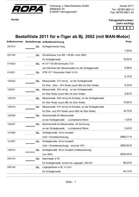 Bestellliste 2011 für e-Tiger ab Bj. 2002 (mit MAN ... - ROPA Fahrzeug