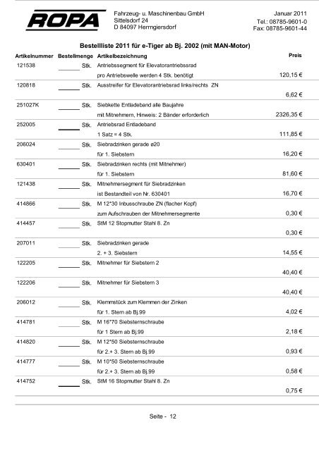 Bestellliste 2011 für e-Tiger ab Bj. 2002 (mit MAN ... - ROPA Fahrzeug