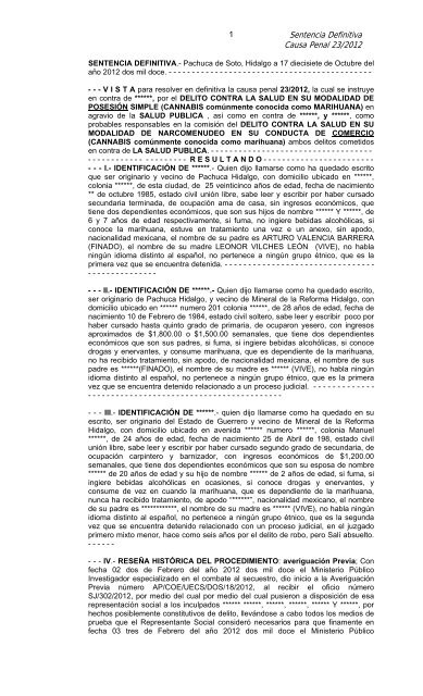 Sentencia Definitiva Causa Penal 23/2012 - Poder Judicial del ...