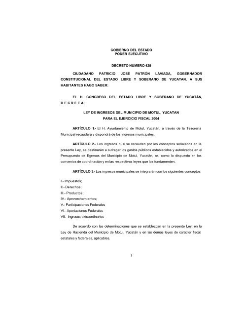 ley de ingresos del municipio de motul, yucatán - Gobierno del ...
