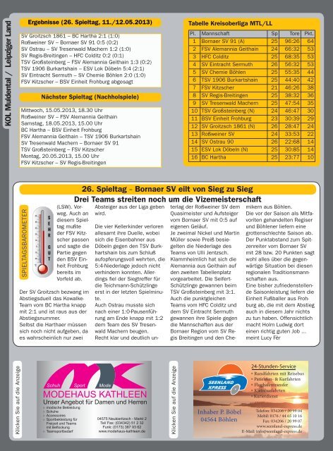 Leipziger Sportwoche - Regionale Fußball Zeitung - Ausgabe 07 vom 13.05.2013