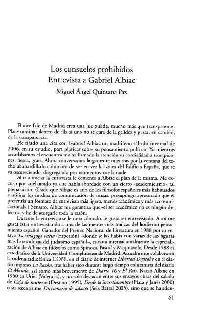 Los consuelos prohibidos Entrevista a Gabriel Albiac - Miguel Ángel ...