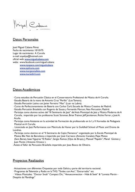 Descarga curriculum PDF - Miguel Cabana /DRUMMER